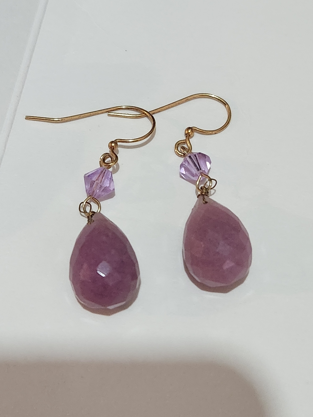 Heather/Lavender Kunzite Faceted Teardrop Dangle Earrings